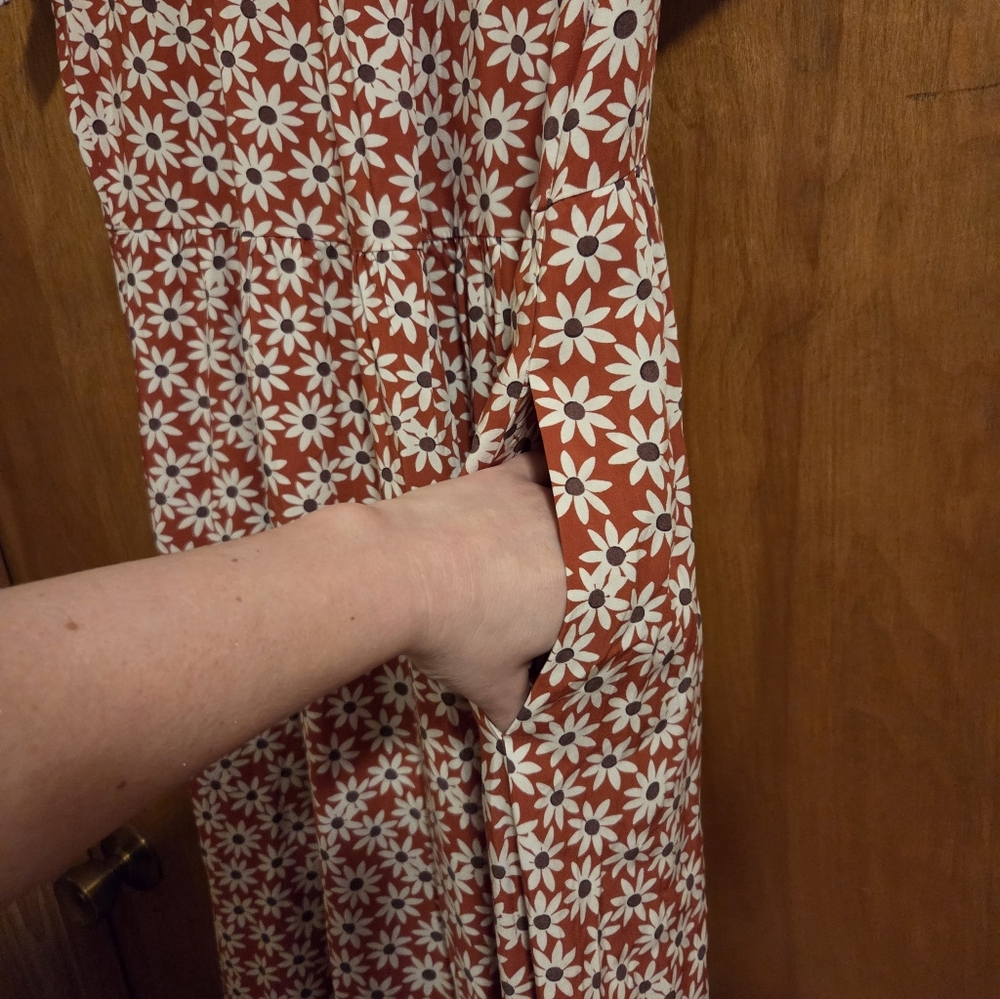 Madewell Clara Falling Daisy Midi Faux Wrap Slit Size Medium Dress Short Sleeve - Picture 3 of 8
